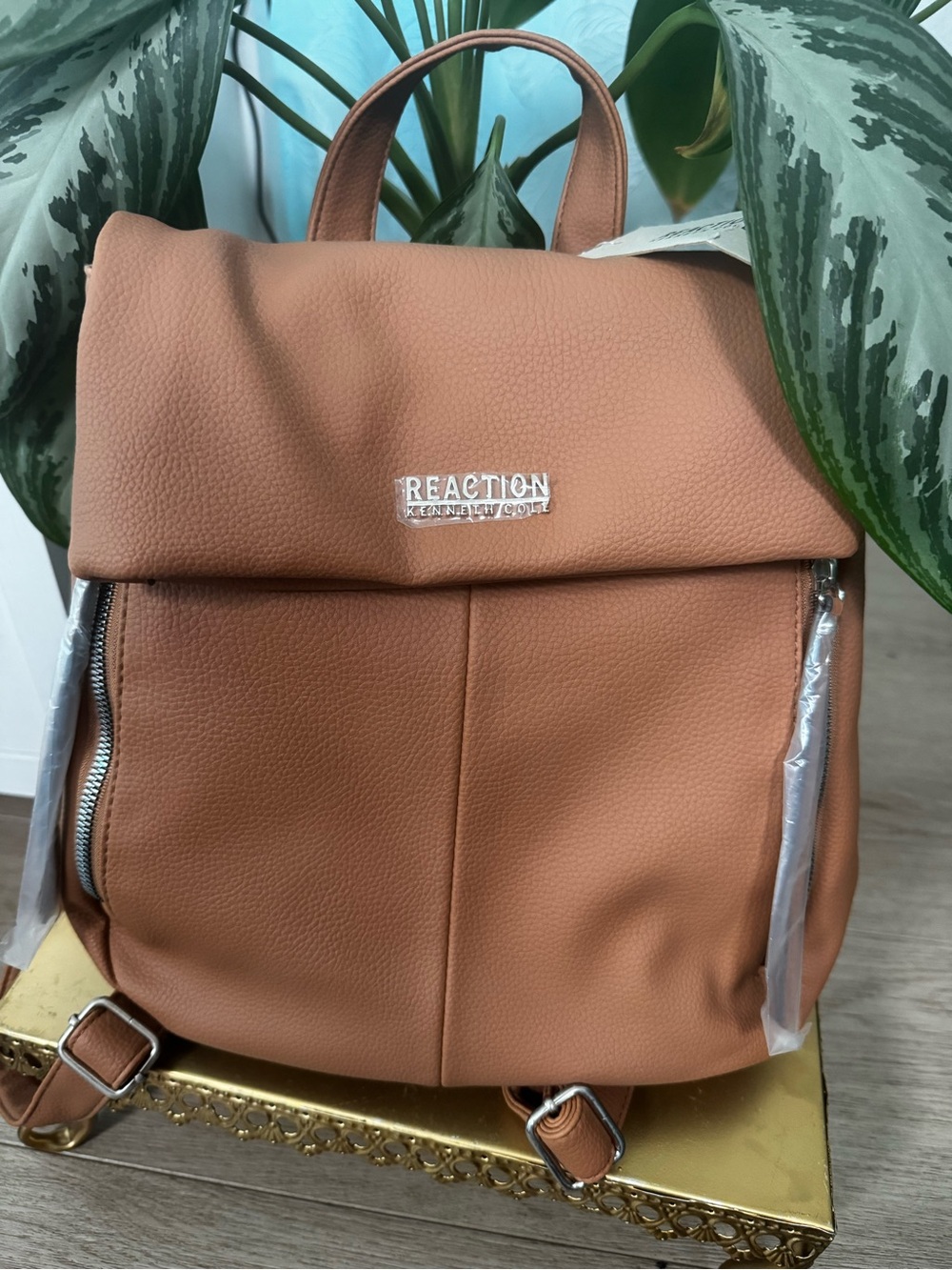 Kenneth Cole Tan Pebbled Backpack with Top Flap NWT